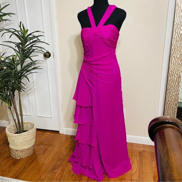 JILL STUART Silk Halter Ruffle Tiered Gown Pink Size 8